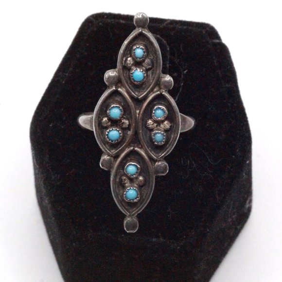 Vintage Sterling Silver Native American Zuni Elongated Ring - Picture 1 of 8